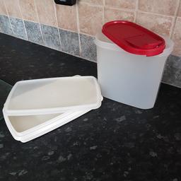 2 good tupperware storage containers.
1.  bacon cheese extra
2. cereals 
just been stored away for long time.
