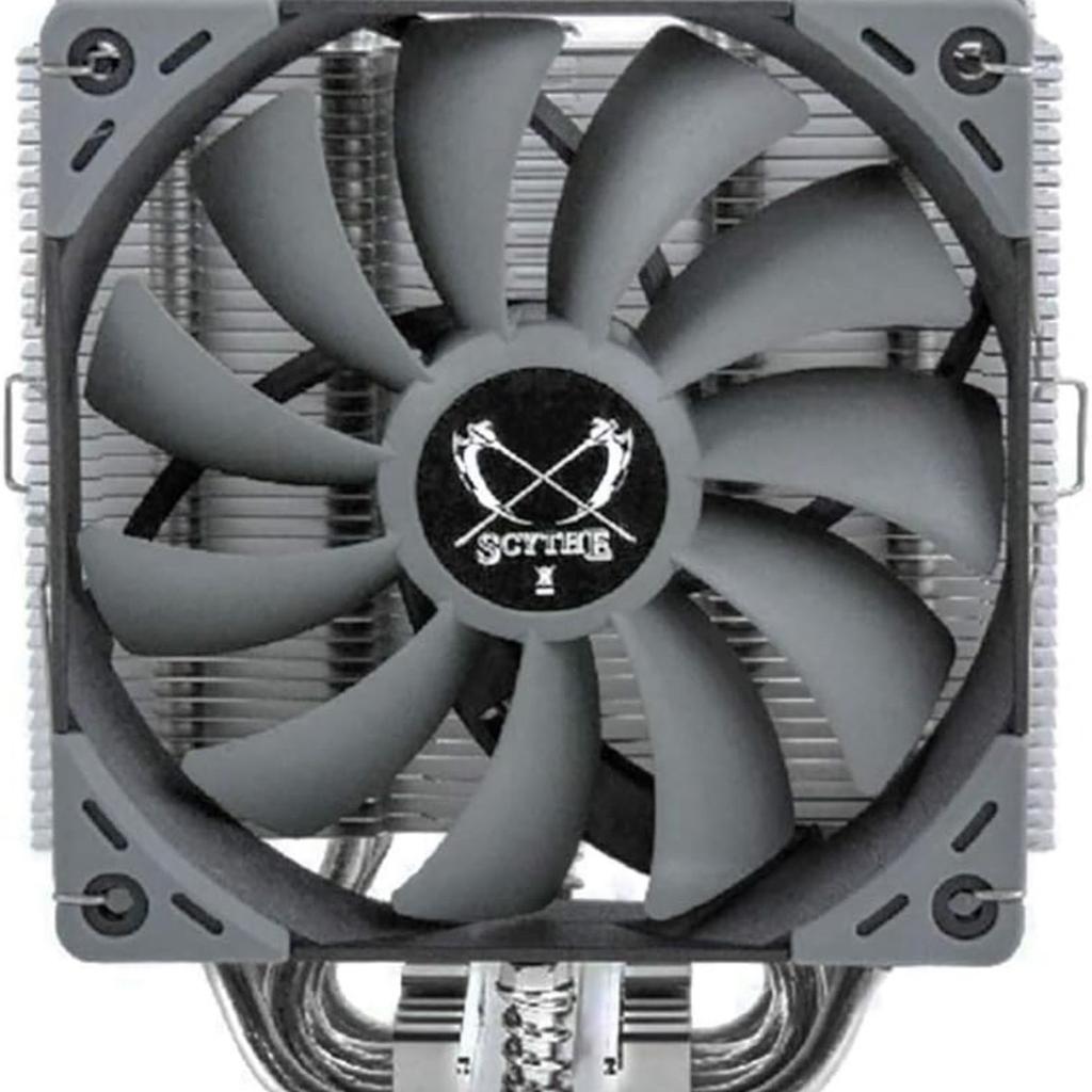 Light usage and in perfect condition.
No box.
120mm fan included.
Cooler and fan only.
I used with a Ryzen 7 5800X and temps were very good.

Product dimensions 16.5L x 14.6W x 10H centimetres
Brand SCYTHE
Power connector type 4-Pin

Quiet 120mm Kaze Flex fan (Fluid Dynamic Bearing) for high airflow and static pressure with silent operation(PWM, 300-1200RPM). Addition fan clip for adding 2nd fan(optional) as push-pull configuration for maximal performance.

The asymmetrical heat sink layout provides full access to the front RAM slots. Cut-out fins on the back allow a clearance of 55mm for the rear RAM slots. (LGA2011 / LGA 2066). Standing only 154.5mm tall, the cooler perfectly fits into the most popular tower cases on the market.
HPMS II(Hyper Precision Mounting System 2th Gen) is a secure and easy-to-install spring loaded mounting system compatible with socket INTEL LGA 1200 / 1150 / 1151 / 1155 / 1156 / 1366 / 2011(V3) Square ILM / 2066 Square ILM & AMD AM4 / AM3(+) / AM2(+) / FM2(+