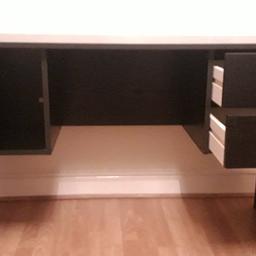 Wooden black ash effect desk. lockable cupboard with 1 key. Drawers have been recovered. Very good condition. Retro desk 30+ years old. In very good condition. Dimensions Length 50 inches, Depth 22 inches and Height 30 inches.