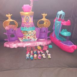 Nickelodeons Teenie Weenie Geenies Palace and boat playset. 

In the Palace, sit a Genie on the chair, push the pink handle down and watch her 'float' to the top. Spin the flying carpet on top. Open the gem on top.

Lift on the boat moves up and down. Fill the pool with water and slide down the slide into it. Lifts out to easily remove water. Spin on the disk. Side of the boat opens for storage.

OL7 area 

Can combine postage
