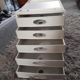 A4 rotho paper tray, 5 drawers, light grey sturdy plastic, great condition for age. (Has some Banksys style stickers on right side, but you can remove them). Apx 12" wide, 13" deep, 13" tall.
Collection only.