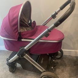 Includes:

Carrycot attachment with hood- from birth.
Pushchair seat can face both ways.
can change lining to a green colour Or red& black.
Comes with footmuff for those cold days
Large shopping basket.
Collection only Luton LU3