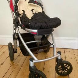 A solid UPPAbaby pram in very good condition. Comes with flat bed, reversible toddler seat, rain cover, flight/travel case and car seat adapters. Our children who have outgrown it. Very nimble around town, with the big wheels (and locking front wheels) also making it perfect for more rugged outdoor walks. Folds up for easy transport. A wonderful unit to take you from baby to toddler and more. Collection only.