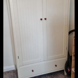 Beautiful cream wardrobe with tongue and groove effect on doors. Dimensions H187cm x D58cm x W100cm. Great condition.