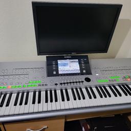 very good condition loads of extras..full set of Yamaha speakers,22inch wall monitor,a SURE microphone with boom stand a GG reat padded carry case only used once,a book of instructions, music sheet rest that fits on the keyboard.metal stand that adjusts height and length