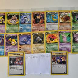 Here we have a complete Non-Holo collection from pokemon team rocket.
Including cards Dark Charizard, Dark Blastoise and more!
cards are 99% excellent condition!
All cards in photos are what you are buying.