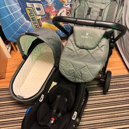 Venicci Buggy used but it’s in a good condition comes all the accessories carrycot,apron,adapters,seat unit,rain cover,car seat,the baby bag I don’t have it any more.Ready for collection it’s cleaned ready to use.