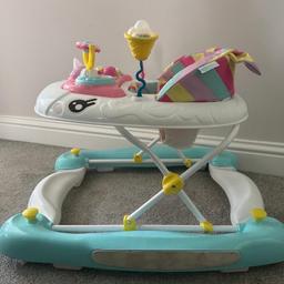 Used in good condition. Normal retail price £89.99. Collection only EN4 area. Comes from a pet free home.

Your Little One Can Enjoy A Magical Ride On This My Child Unicorn 2-In-1 Walker & Rocker.
Packed with enchanting activities for your baby to explore, the My Child Unicorn Walker includes a captivating colour-changing unicorn horn, peek-a-boo treasure chest, star filled rattles and spinners plus mystic melodies.

It features a soft padded seat and anti-tip pads, along with 3 different height positions. It can also be converted from rocker to walker easily, to suit your little one. Once playtime is over, the walker folds flat for convenient storage.

Suitable from approx. 6-24 months.

Collection only from EN4 area