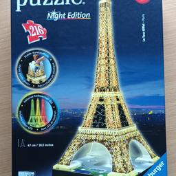 Zu verkaufen ein einzigartiger 3D Puzzle "Eiffelturm"
Mit LED- Beleuchtung
216 nummerierte Puzzleteile
Ohne Batterien