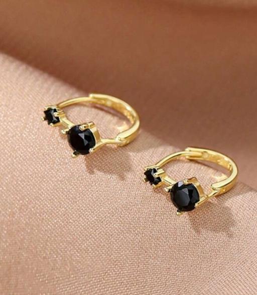 Buy & Sell Healey Rochdale - Photos for Black Hoop Earrings 0.4 Inch. 22k gold plate