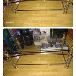 Beautiful morrocan coffee table used

swan brass and marble effect legs

Glass  lifts off top

Few inches under 4 ft in kenght

Just over 2ft in width

18 inches in height

Bought this off a friend ...friend, not sure if it had any previous additions

Sold as seen

Collection only