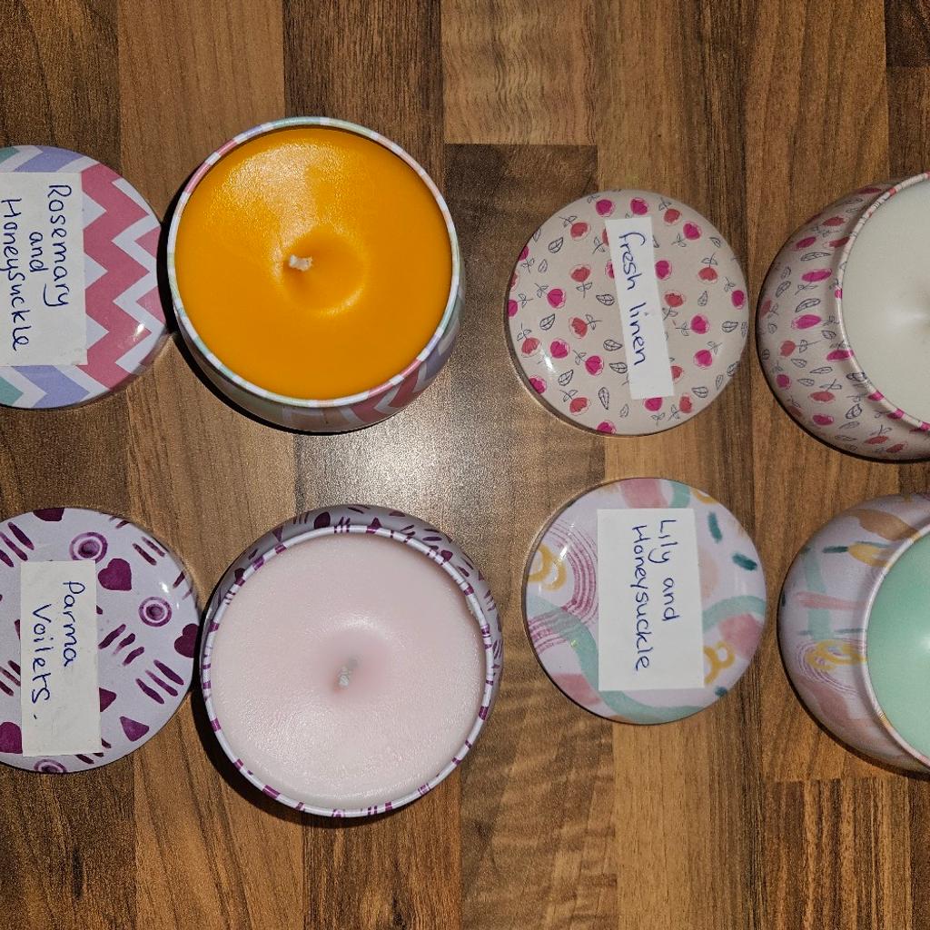 Candles in tins
6 available
Parma Voilets
Rosemary and Lavender
Fresh linen 1 left
Lily and honeysuckle 1 left

£3 each or 2 for £5
Look at page for other items