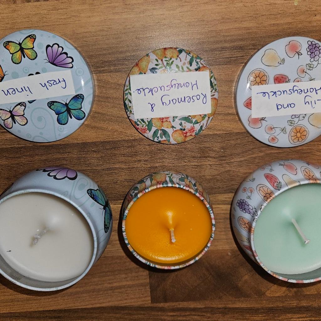 Candles in tins
6 available
Parma Voilets
Rosemary and Lavender
Fresh linen 1 left
Lily and honeysuckle 1 left

£3 each or 2 for £5
Look at page for other items