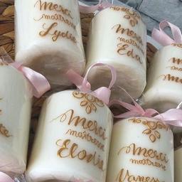 mini candles perfect for wedding, gifts etc
5 for £10
Gold colour only available at the moment 
message can be personalised and added and what colour bow would you like or without it is fine.
You will receive up to 3-4 days 