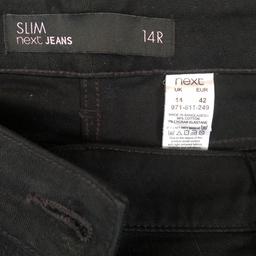 Next slim jeans, cotton, size 14R. (42 Eur). 2 front pockets and 2 at rear. Zip and button fastening. Very good condition, only worn once.