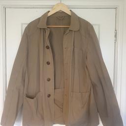 John Lewis VINTAGE Army Green Mens Canvas Stylish Jacket.
A very well made and designed jacket that matches up to casual attire very well. When worn, I got alot of comments on quality and cut.
Sorry to see it go, but weight loss forces sale.
Buyer will not be disappointed.
I use Evri tracked courier service.