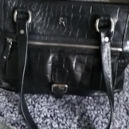 Black Ashwood "croc style" leather handbag, three outside compartments, three inner compartments plus main inner compartment. Good condition. 