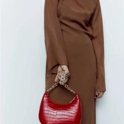 Zara red animal print croc faux leather handbag half moon shoulder handbag with metal chain brand new with tags RRP £48.99