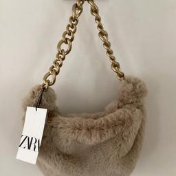 Zara faux fur shoulder beige nude bag with knotted details on the sides. Thick chain shoulder strap and zip closure. Brand new with tags also available in brown RRP £58.99