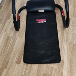 Abdominal exerciser with integrated exercise mat. The trainer folds away when not in use to allow for easy storage. Over twelve exercises can be performed on this effective workout companion . The ergonomic design ensures the safest position for achieving an effective abdominal workout, while protecting the back and neck.