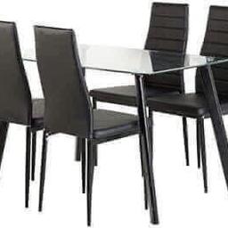 ABBEY DINING SET- BLACK  £300.00
Available with a choice of white or grey dining chairs, the Abbey dining set boasts a subtle contemporary design that would make a welcome addition to any dining space. The set features a table with a clear glass top and sturdy metal legs, and four matching faux leather upholstered chairs, complete with high backs and comfortable foam padding.
Product Dimensions
Chair: H 99cm x W 41cm x D 51cm, Table: H 75cm x W 120cm x D 70cm

B&W BEDS 

Unit 1-2 Parkgate Court 
The gateway industrial estate
Parkgate 
Rotherham
S62 6JL 
01709 208200
Website - bwbeds.co.uk 
Facebook - B&W BEDS parkgate Rotherham 

Free delivery to anywhere in South Yorkshire Chesterfield and Worksop on orders over £100

Same day delivery available on stock items when ordered before 1pm (excludes sundays)

Shop opening hours - Monday - Friday 10-6PM  Saturday 10-5PM Sunday 11-3pm