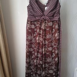 New Wallis brown multi maxi dress size 14, tie backs and fully lined. see photos and read description before messaging. Collection Only. If it's on here it's available. Not holding. 
No offers.