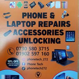 Phone Tech 
7 farmers fold 
Wolverhampton 
WV1 3NU

📱 07305803715

All mobile phone & tablet repairs undertaken 
We fix all phones and tablets 7days a week📱✅

All repairs come with a piece of mind warranty

Pop in store we have a huge variety off used and brand new mobiles for sale 

Starting from £39.99 and upwards