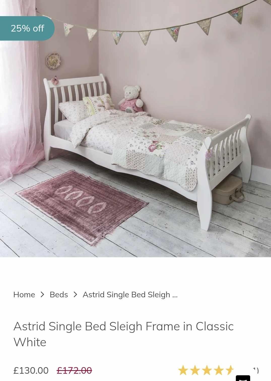 Single bed sleigh frame store astrid in white