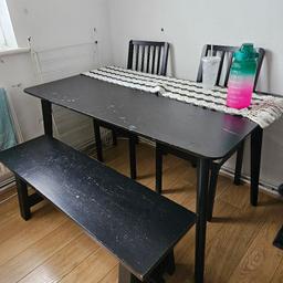 ikea dining table and stool and 2 chairs.
can do with a refurb or re paint.
verry good quaility paid over 300pounds 5 years ago.
will give it a good clean before sale but will stil need maybe a re paint

will take 120.00 or Nearest offer
