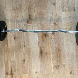 EZCURL BARBELL set, good condition, solid metal bar with metal spinlock collars, iron plates, plates, the plates have standard 25mm diameter holes & the plates are consisting of;

2 x 7.5 kg’s
2 x 4.0 kg’s
2 x 2.5  kg’s

Add the weight of bar and collars and the barbell set is approximately 30 kilo overall in total. Perfect for home use.

I have other weight training equipment listed, such as various plates, dumbbells, straight bars etc,