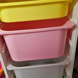 Ikea Trofast unit with 4 boxes. used and has a mark on the top but could fablon it if necessary. collection Birtley or can deliver locally for fuel cost