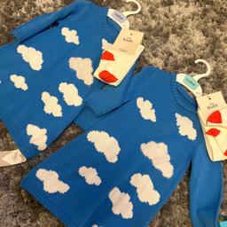 Beautiful little knotted dress with matching white tights. Blue with white cloud. Lovely and warm. Have 2 sizes available. They are originally £16 each. Pick either size.