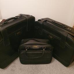 Good clean condition, black leather suitcases. 

large 
length 70cm
width 49cm
£20

medium 
length 66cm
width 45cm
£15

small
length 42cm
width 29cm
£10

all for £40

smoke and pet free home,  pickup from bb1 blackburn,  might be able to deliver locally.