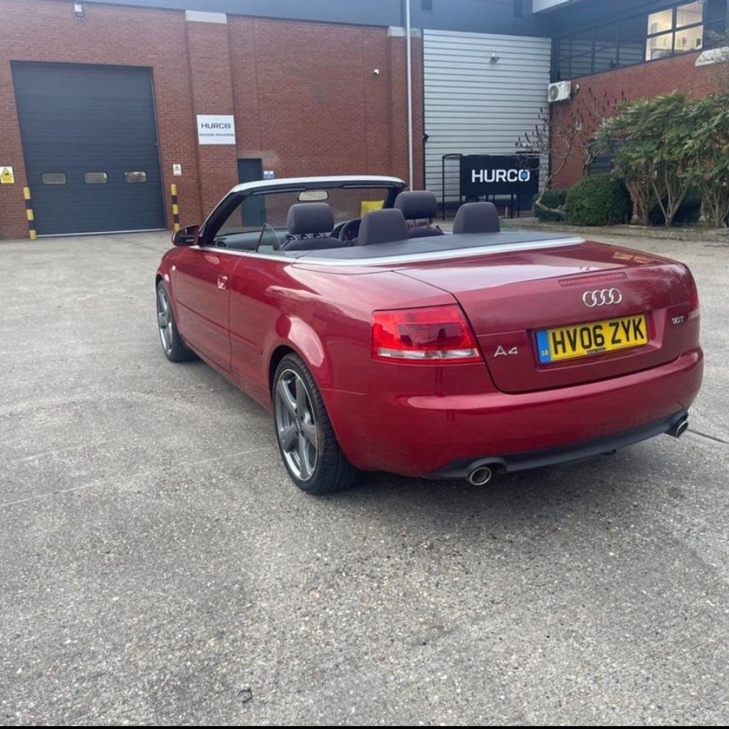 Audi A4 cabriolet 1.8T

Full service history until 2023

1 year MOT

New timing belt and breathing pipe fitted on 4/10/2023

3 brand new tyres fitted 29/09/2023

Multitronic 2dr, petrol 1.8 (1781cc), MOT 02-10-2024, Mileage 94K, service book and manual.
Sit conditioning working, E/ windows, E/Mirrors, central locking, Radio/ CD player/ Aux, Alloy wheels, very good condition in & out, very good engine + gearbox + clutch+ brakes + interior and tyres. Any inspection welcome. Red
