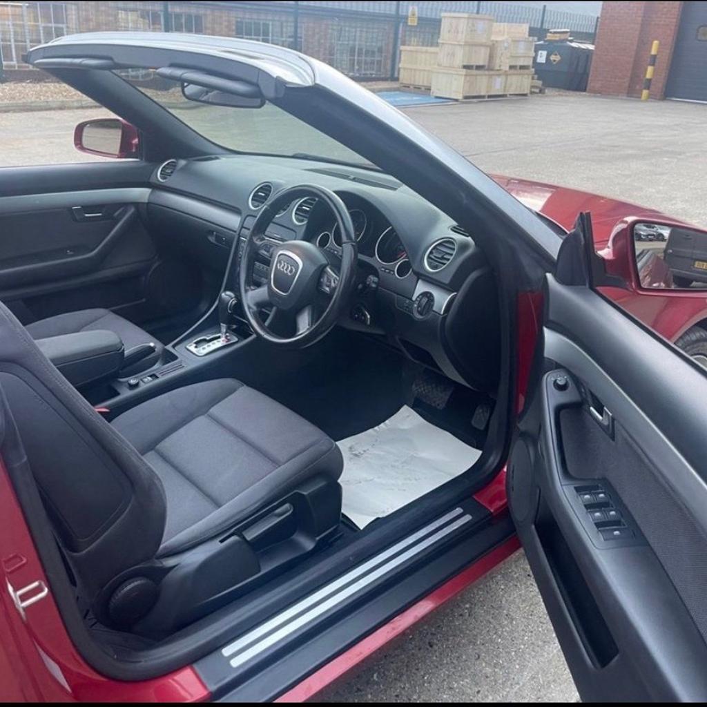 Audi A4 cabriolet 1.8T

Full service history until 2023

1 year MOT

New timing belt and breathing pipe fitted on 4/10/2023

3 brand new tyres fitted 29/09/2023

Multitronic 2dr, petrol 1.8 (1781cc), MOT 02-10-2024, Mileage 94K, service book and manual.
Sit conditioning working, E/ windows, E/Mirrors, central locking, Radio/ CD player/ Aux, Alloy wheels, very good condition in & out, very good engine + gearbox + clutch+ brakes + interior and tyres. Any inspection welcome. Red