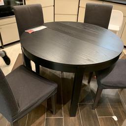 IKEA Bjursta table in really good condition (used), comes with 4 chairs, pics show the table & chairs from ikea & original price. Table is adjustable from 115cm to 166cm.