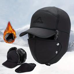 Multi-functional Black Warm Ear Protection Windproof Anti-freeze Mask Cap Foldable Winter Hat For Men, Women
