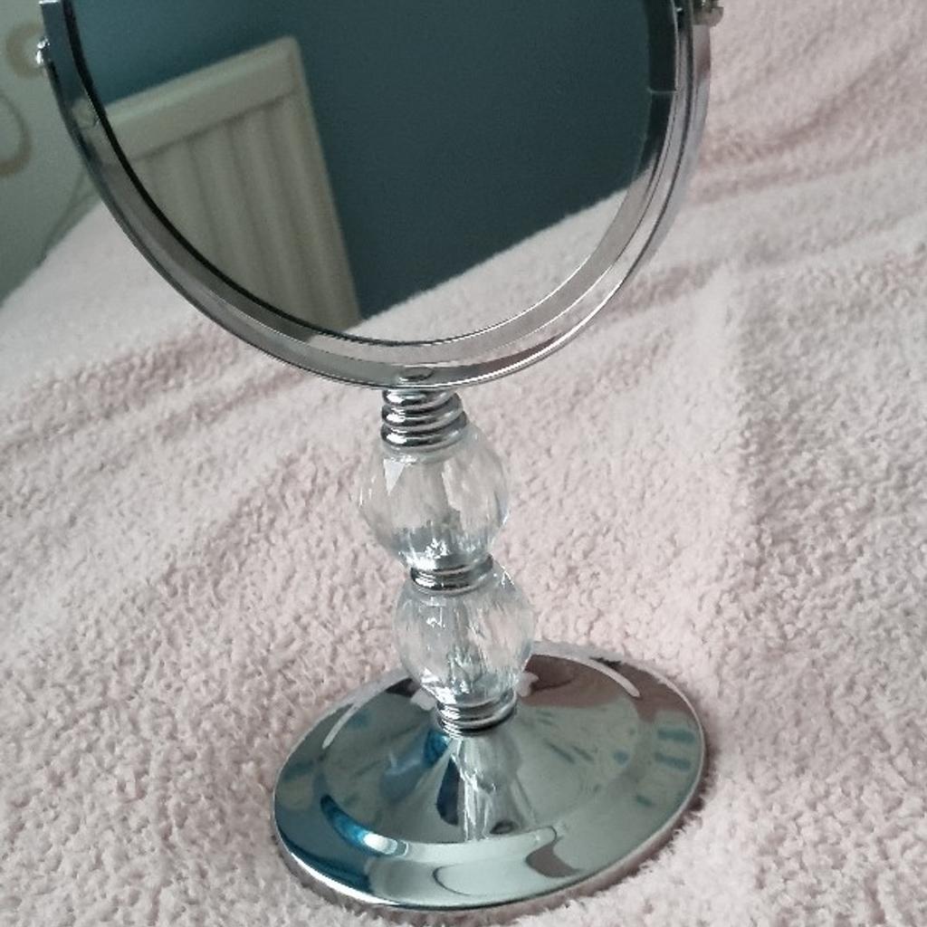 Make up/ shaving mirror, silver, H 12", 30 cm. Brand new. Collection or Delivery.