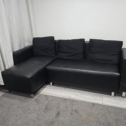 black leather sofa bed with storage and cushions, it can be fixed both right or left side