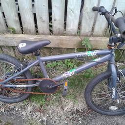 bmx bike puncture in one wheels needs tlc £25 for full bike or I'm willing to brake and sell parts of it wheels £10 each 
frame £15 
pedals £5 
collection only leigh lancashire cash on collection.