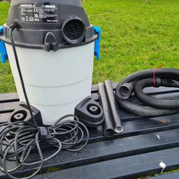 Mac Allister MWDV-16 L-A Corded Wet & dry vacuum, 16.00L.

Cable length (m)	5.5m.

The Mac Allister 1300W 16 litre wet & dry vacuum cleaner is a great all-round vacuum, ideal for cleaning up dust, debris, sludge or water and perfect for use in the home or by the trade. RRP £50+

It is designed to tackle jobs around the home that a traditional household vacuum cleaner will struggle with, such as cleaning up after decorating, or is ideal for the tradesman.

Comes with 1.8m hose, washable blue cloth filter (for dry vacuuming), foam filter sleeve (for vacuuming liquids), dust collection bag (for dry vacuuming).  

On board tool storage for user convenience, offering a compact solution when storing.

Equipped with a power blower feature, allowing for the port to be instantly converted from a vacuum into a powerful blower.

The 4 easy roll castors provide smooth movement and stability.

Offers both wet and dry vacuuming for the collection of varying materials
This wet & dry cleaner can be us