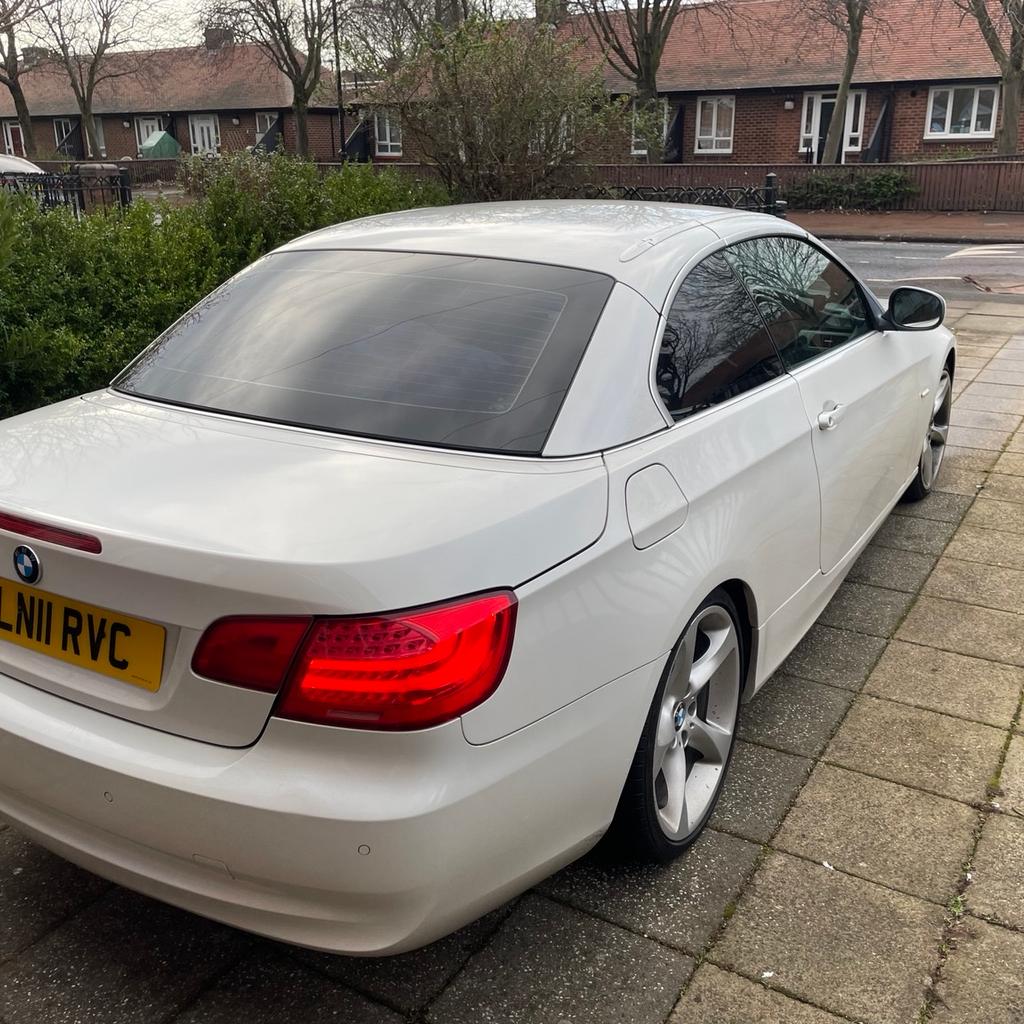 Hi here I have for sale my
BMW 3 Series SE (2011) Pearl White,
2.0 320d SE Convertible 2dr Facelift Manual Euro 5, (184 horsepower) Mot October
Tinted rear windows, Electric Leather seats, leather steering wheel. Cruise control, parking sensors, Bluetooth USB car stereo, 19” Inch alloys, electric window, electric seats, climate control, air conditioning, day time running white halo lights.

Over all an excellent car in good condition first to see will buy

May consider px