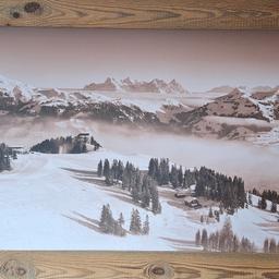 Wunderschönes Bild vom Hahnenkamm/Kitzbühel auf Leinen gedruckt mit Altholzrahmen 173x73 cm