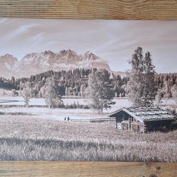 Wunderschönes Bild vom Schwarzsee mit Wilder Kaiser auf Leinen gedruckt mit Altholzrahmen 173x73 cm