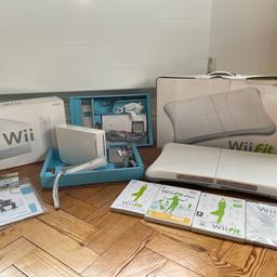 Nintendo Wii console and Wii fit balance board with Wii sports , Wii fit and Wii fit plus software - very good condition - collection only. 
Had from new only used a couple of times.