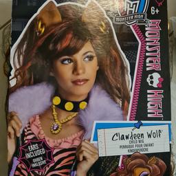 Verkaufe mein einmal getragenes Fasching Kostüm Clawdeen Wolf von Monster High mit der passenden Perücke und Perücken Schutz in der Größe S