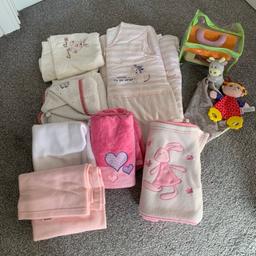 Baby bundle including 3 towels, 3 fleece blankets, baby zip up sleeping bag which is adjustable, baby for beginners book, blanket soother, Nuby teething toy and soft play house with toys.
From a smoke free house, good condition and collection only from Newton Hill, Wakefield.