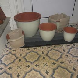 brand new set of ceramic round cream/terracotta garden pots
