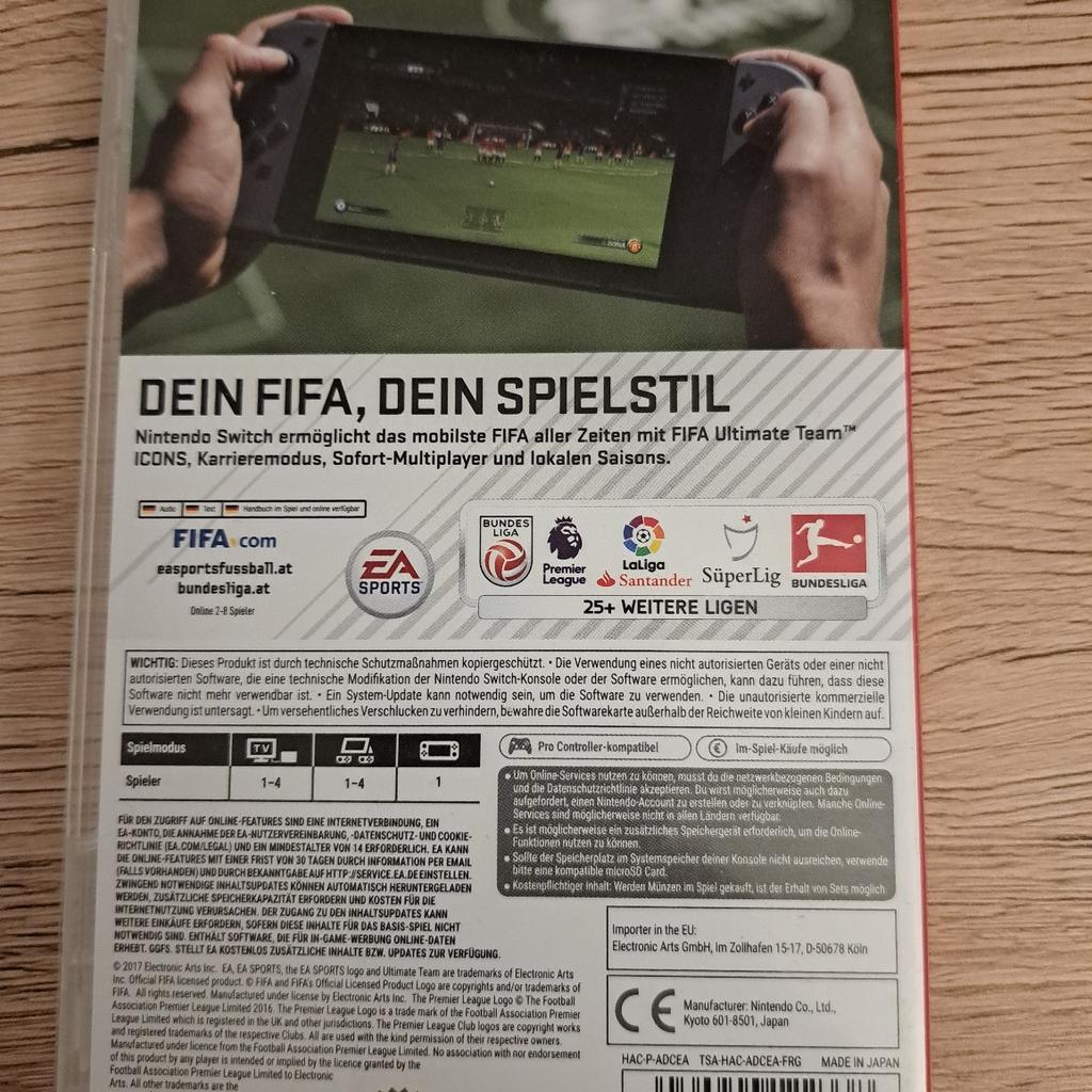 FIFA 18 für Nintendo Switch, USK ab 3
Nichtraucherhaushalt!
Abholung Innsbruck Reichenau oder Versand zzgl. Versandkosten von EUR 3,00 möglich.
Privatverkauf - ohne Gewähr - kein Umtausch!