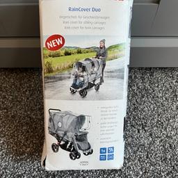 New and boxed 
Reer double pram rain cover 
Suitable for double with 2 seats one Infront and one behind 
From a pet and smoke free home 
Happy to post at extra cost 
Collection DE23 3BH
